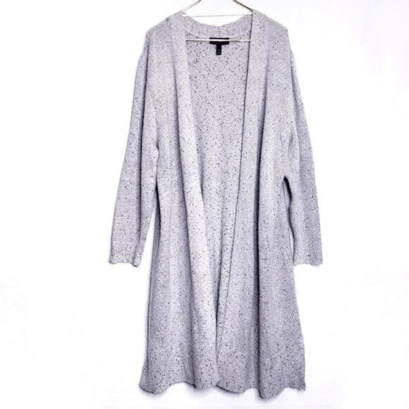 Lane Bryant Taupe Sequined Long Line Cardigan Sweater Duster Women's Size 14/16 - Picture 1 of 8